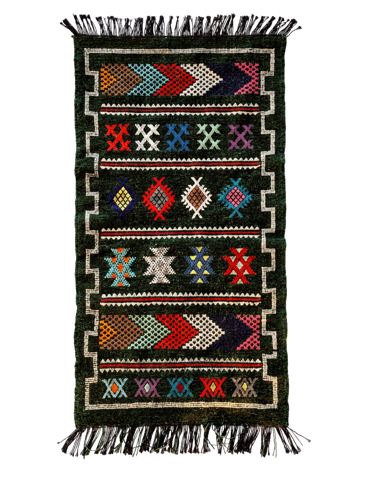 Ghaba, a dark green Oued Zem Moroccan kilim, 106 x 54 cm