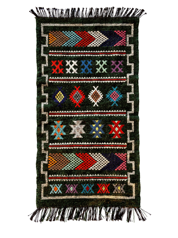 Ghaba, a dark green Oued Zem Moroccan kilim, 106 x 54 cm