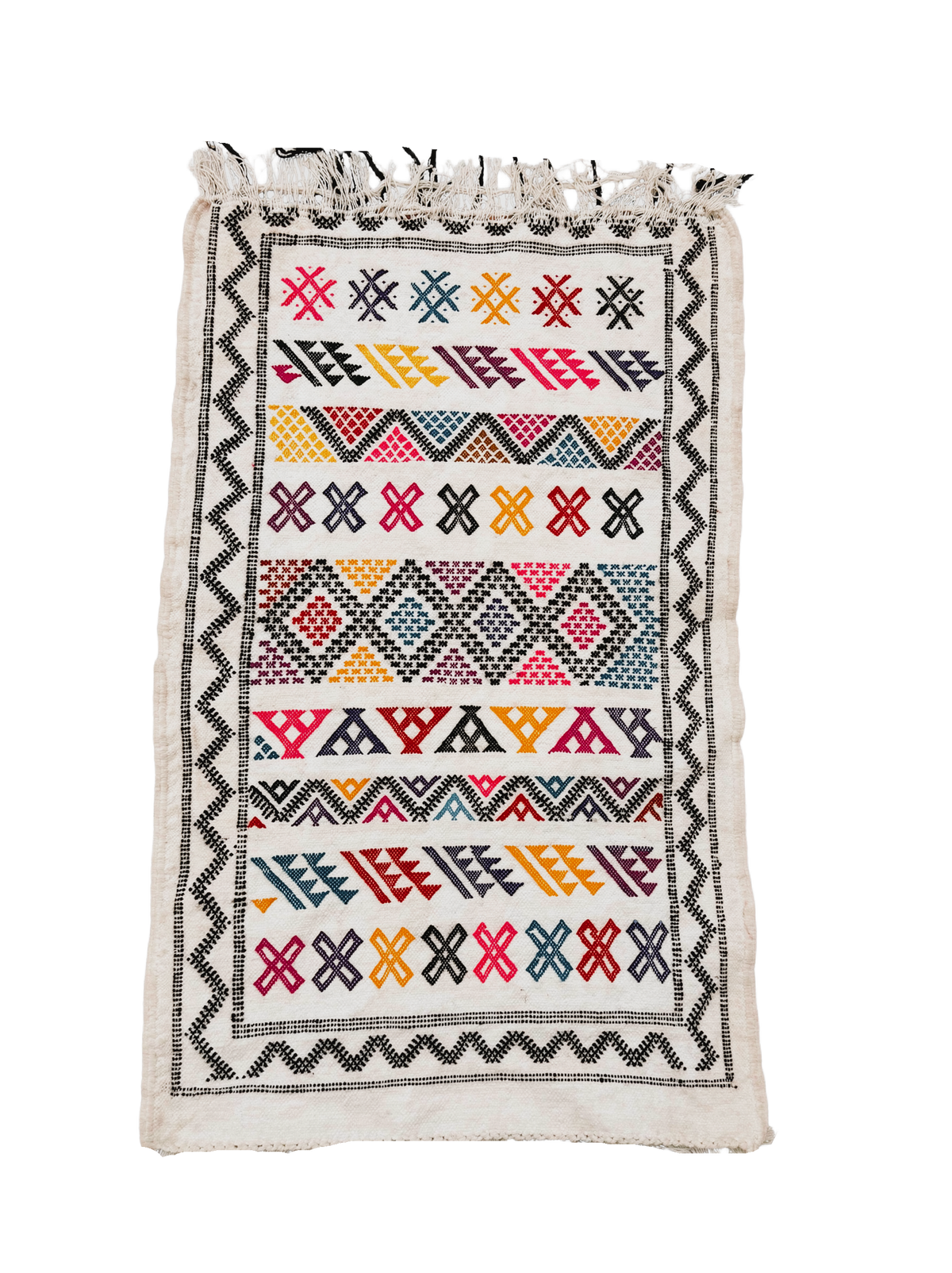 Talj, an ivory Oued Zem Moroccan kilim, 97 x 60 cm