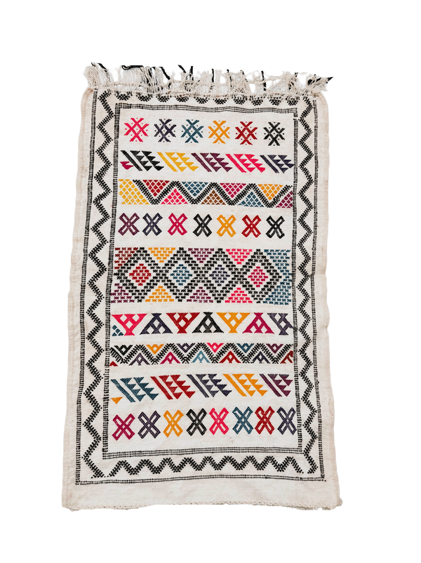 Talj, an ivory Oued Zem Moroccan kilim, 97 x 60 cm