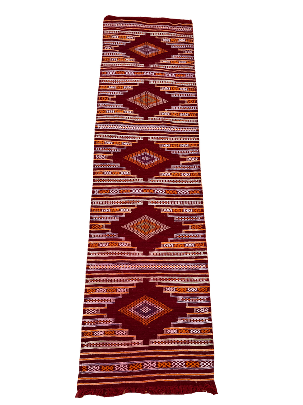 Trik, a red Akhnif Moroccan kilim runner, 248 x 68 cm